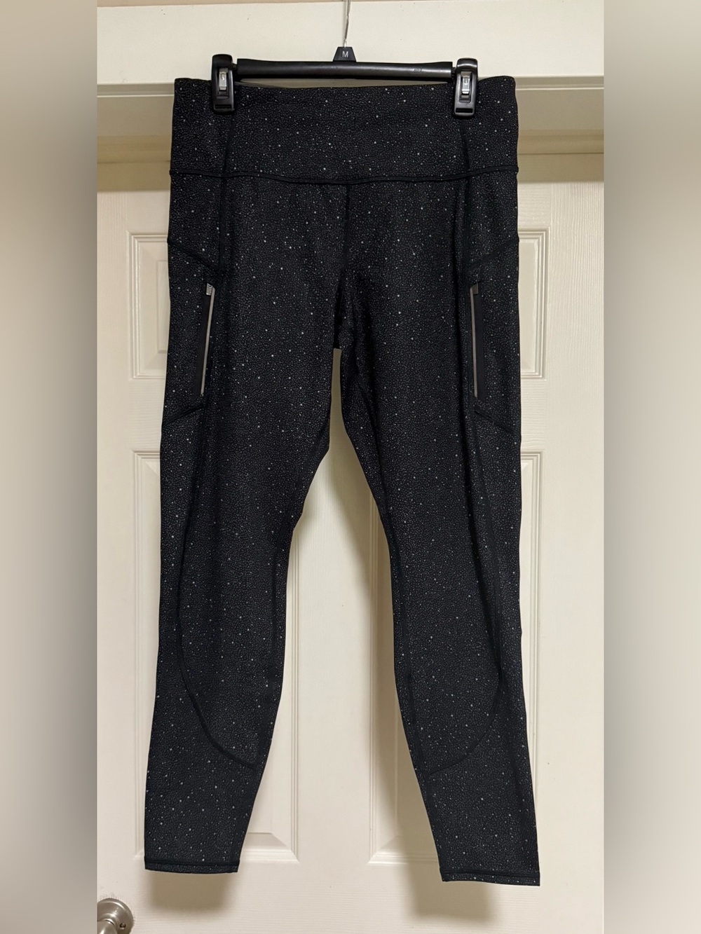 Athleta Rainier reflective black cosmos spotted high-waisted pocket leggings